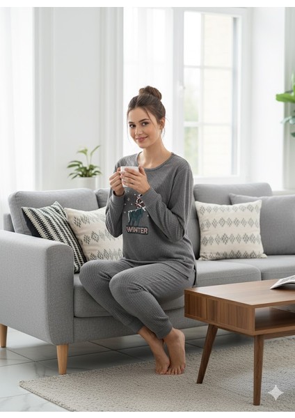 Kadın Gri Kışlık Pijama Takımı fırsatları