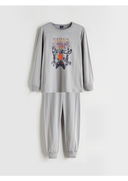 Yeni Sezon Bisiklet Yaka Baskılı Erkek Çocuk Pijama Takımı