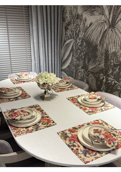 Keten 6’lı Hürrem Desen 6 Amerikan Servis &6 Peçete 45X30-30X30