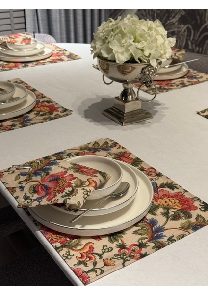 Keten 6’lı Hürrem Desen 6 Amerikan Servis &6 Peçete 45X30-30X30 fiyatları