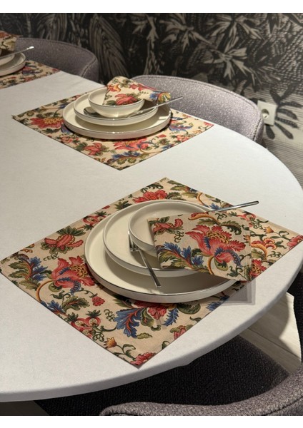 Keten 6’lı Hürrem Desen 6 Amerikan Servis &6 Peçete 45X30-30X30 modelleri