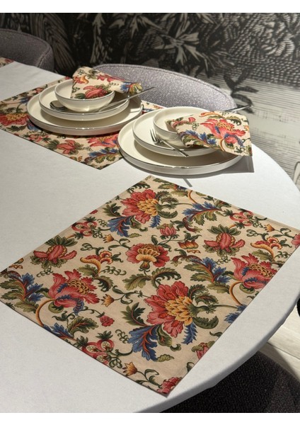 Keten 6’lı Hürrem Desen 6 Amerikan Servis &6 Peçete 45X30-30X30 fırsatları