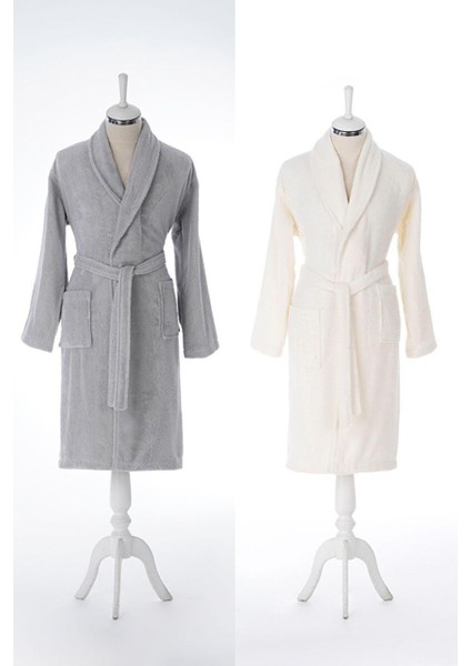 Colourist Bornoz Seti Gri Krem Büyük Beden