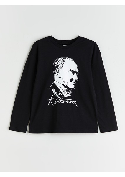 Yeni Sezon Bisiklet Yaka Atatürk Baskılı Erkek Çocuk Tişört