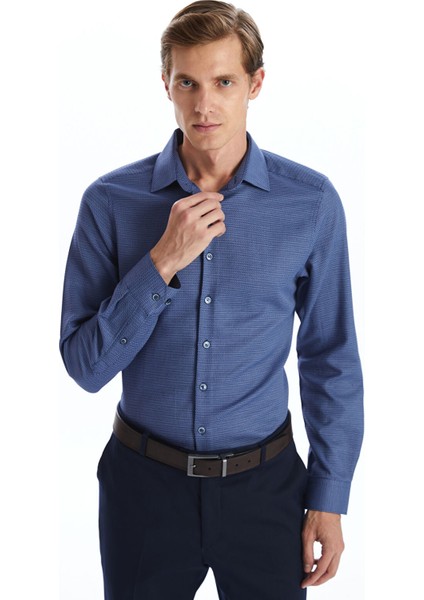 Yeni Sezon Slim Fit Uzun Kollu Armürlü Erkek Gömlek