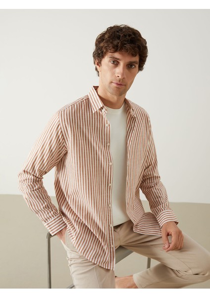 Yeni Sezon Slim Fit Uzun Kollu Çizgili Poplin Erkek Gömlek modelleri