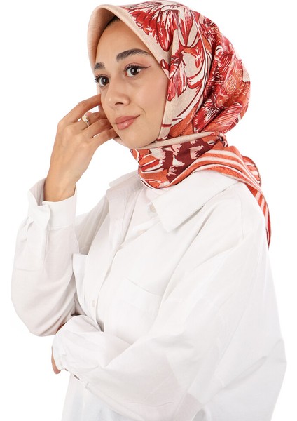 Mercan Derya Desen Twill Ipek Eşarp