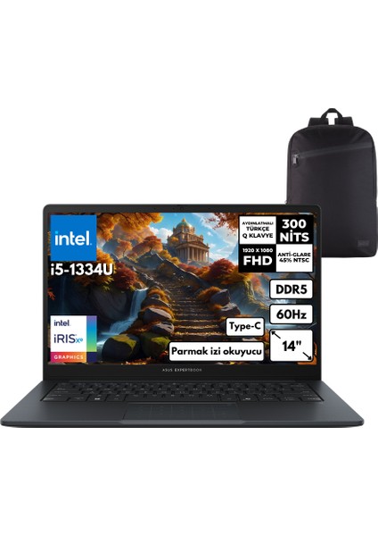 Expertbook İ5-1334U 40-Gbddr5 2 Tbssd Intel Xe Graphics 14" Windows 10 Pro + Hmf Sırt Çantası B1403CVAHMF84