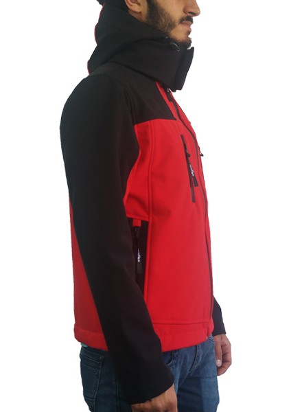 Softshell Kapşonlu Mont Kırmızı-Lacivert fiyatları