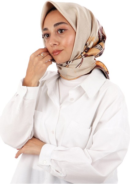Kahverengi Derya Desen Twill Ipek Eşarp