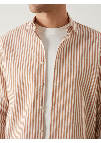 Yeni Sezon Slim Fit Uzun Kollu Çizgili Poplin Erkek Gömlek indirimleri