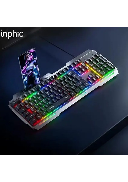 Inphic K2 USB Kablolu Oyun Klavyesi 104-KEY Sessiz Oyun Klavyesi Bilgisayar Laptop Için Cep Telefonu Yerleştirme ALANI-(1903)