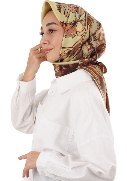 Yeşil Derya Desen Twill Ipek Eşarp