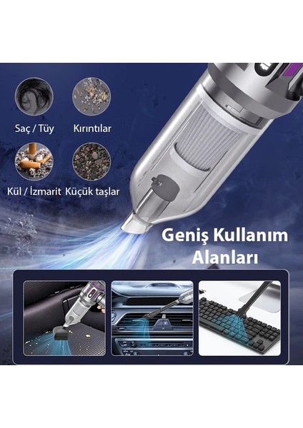 Ezere 17000PA Güçlü Dijital Göstergeli Vakumlu Kablosuz Üflemeli Mini Araç SÜPÜRGESI-(1903) fırsatları