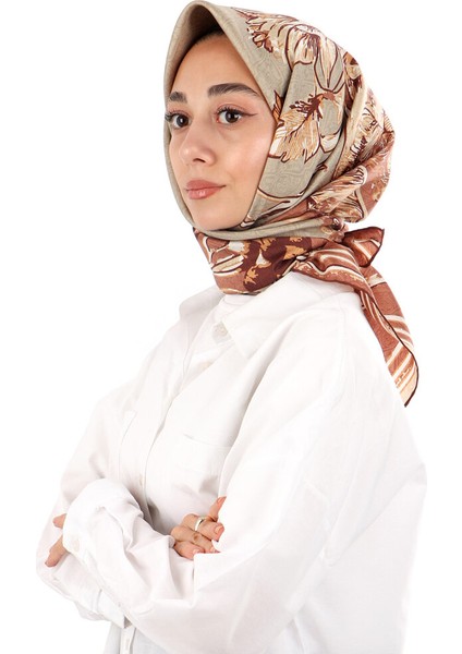Bej Derya Desen Twill Ipek Eşarp