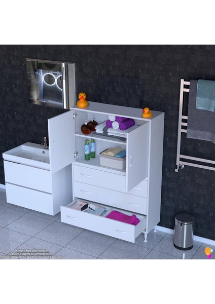 Esil 100 cm Çok Amaçlı Dolap Kapak İçi Çift Raflı ve 3 Çekmeceli Çok Amaçlı Dolap 100x138x32,5 cm