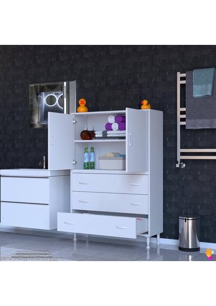 Esil 100 cm Çok Amaçlı Dolap Kapak İçi Çift Raflı ve 3 Çekmeceli Çok Amaçlı Dolap 100x138x32,5 cm modelleri