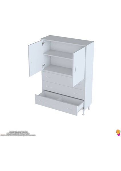 Esil 100 cm Çok Amaçlı Dolap Kapak İçi Çift Raflı ve 3 Çekmeceli Çok Amaçlı Dolap 100x138x32,5 cm indirimleri