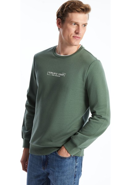 Yeni Sezon Bisiklet Yaka Baskılı Erkek Kalın Sweatshirt