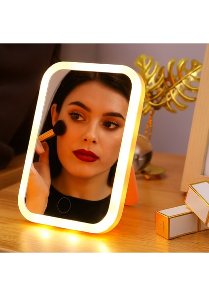 LED Işıklı Makyaj Aynası – 3 Renk Modu (Beyaz, Ilık, Sıcak), Dokunmatik Parlaklık Ayarı, Şarjlı 500 Mah Batarya, 12×16 cm Taşınabilir Masaüstü Ayna, 26 LED ile Doğal Işık Efekti | A14