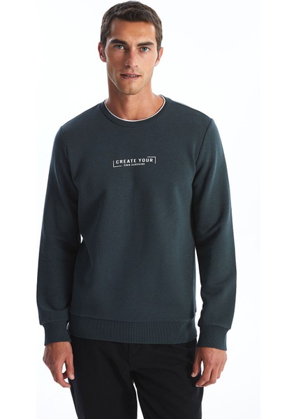 Yeni Sezon Bisiklet Yaka Baskılı Erkek Kalın Sweatshirt