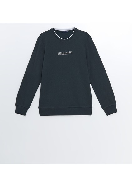 Yeni Sezon Bisiklet Yaka Baskılı Erkek Kalın Sweatshirt indirimleri