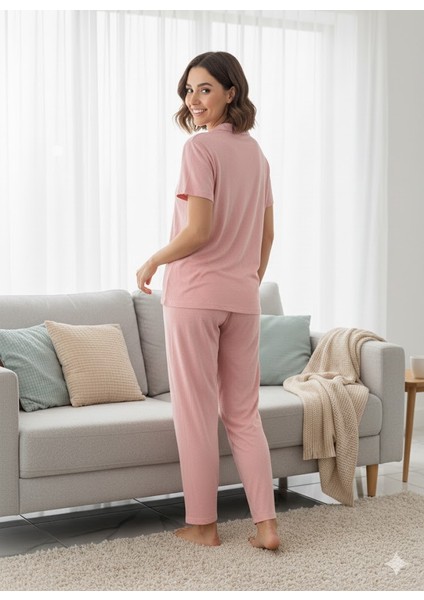 Kadın Pembe Düğmeli Pijama Takımı fiyatları