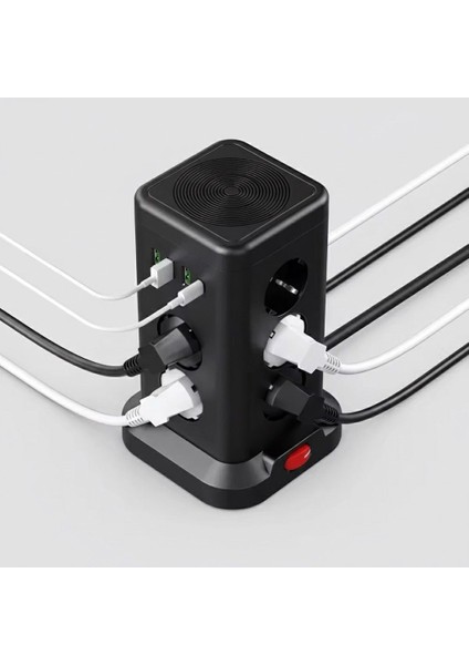 Akım Korumalı Priz Kablosuz Şarj Istasyonu 11X Soket 3x USB 1xtype-C Kablolu Grup Priz Çoğaltıcı fırsatları