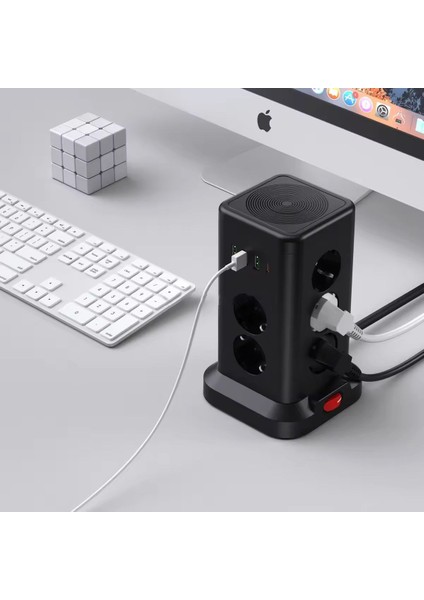 Akım Korumalı Priz Kablosuz Şarj Istasyonu 11X Soket 3x USB 1xtype-C Kablolu Grup Priz Çoğaltıcı indirimleri