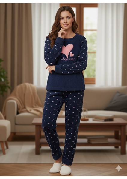 Kadın Lacivert Polar Pijama Takımı modelleri