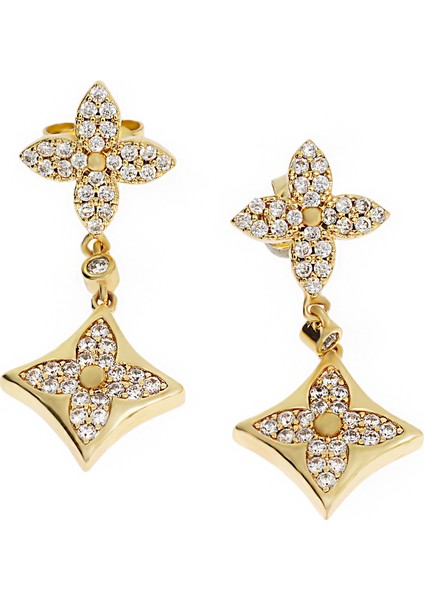 Kadın Çiçek Model Sallantılı Gold Renk Çelik Küpe