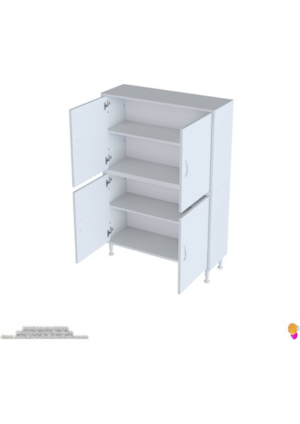 Elmas Çok Amaçlı Dolap 90 cm 4 Kapak 4 Bölmeli Banyo Mutfak Dolabı 90x138x32,5 cm