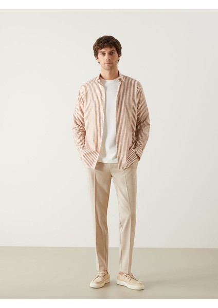 Yeni Sezon Slim Fit Uzun Kollu Çizgili Poplin Erkek Gömlek fırsatları