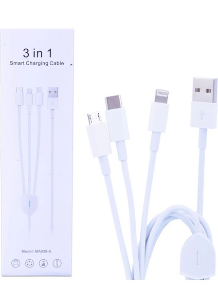 Ally MA039-A Usb-Type-C Micro USB &amp; Lightning 3in1 USB KABLO-(1903) fiyatları