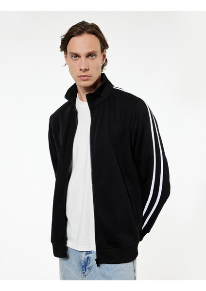 Regular Fit Uzun Kollu Biyeli Dik Yaka Fermuarlı Hırka