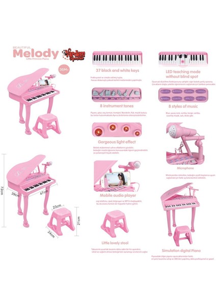 BAO-1403-0213 Pink 37 Tuş Büyük Pembe Piyano Mp3 ve Mikrofonlu fiyatları