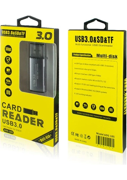 ADS-105 USB 3.0 Hızlı Card Reader Sd/tf Hafıza Kart OKUYUCU-(1903)