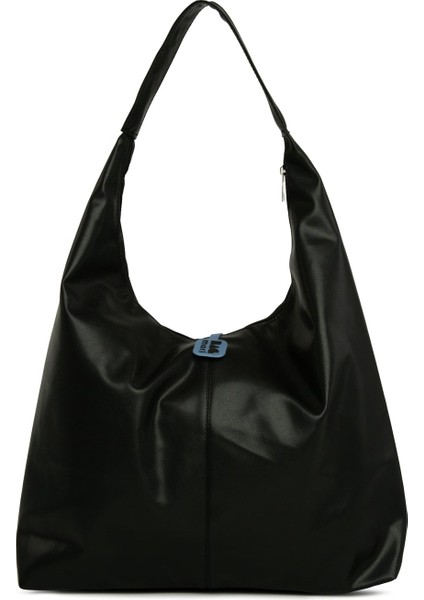 Siyah Yumuşak Dokulu Oval Maxi Boy Omuz Çantası