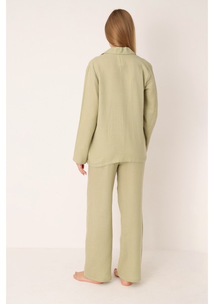 Yeşil Straight Önden Düğmeli Pijama Takım fiyatları