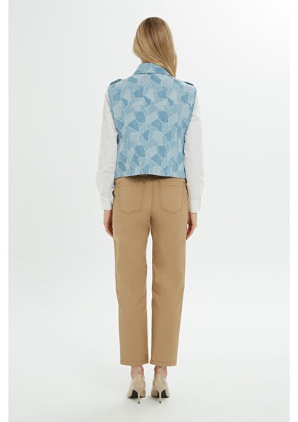 Cep Detaylı Işlemeli Mavi Denım Yelek indirimleri