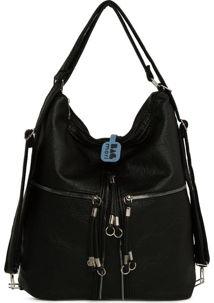 Siyah Yumuşak Dokulu Elcik Detaylı Askılı ve Sırt Salaş Çanta