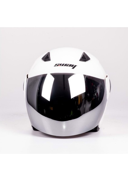 702B Vizörlü Yarım Kask Beyaz Small fırsatları