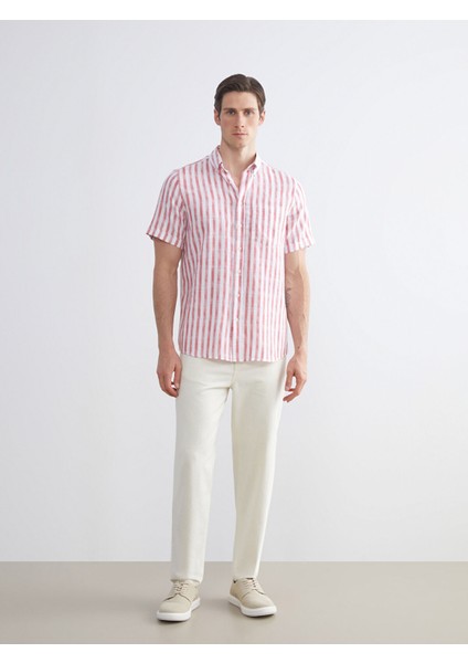 Yeni Sezon Regular Fit Kısa Kollu Çizgili Poplin Erkek Gömlek fiyatları
