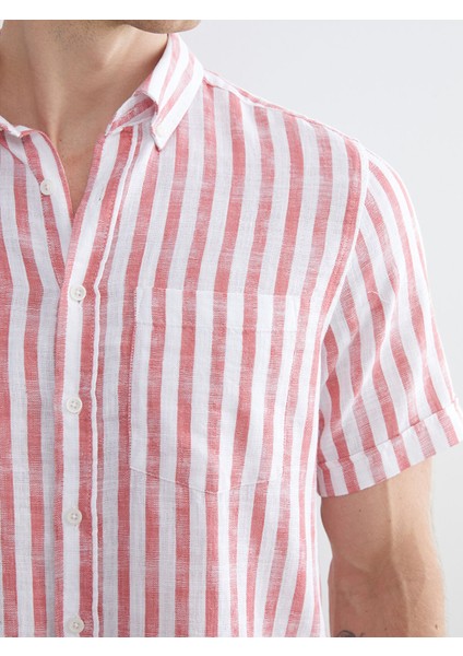 Yeni Sezon Regular Fit Kısa Kollu Çizgili Poplin Erkek Gömlek modelleri