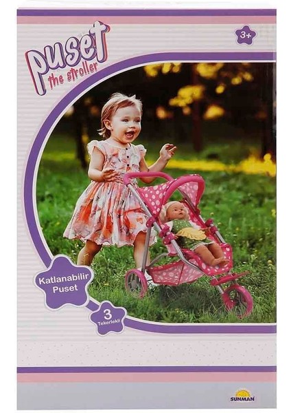 0663 Puantiye Desenli, 3 Tekerlekli ve Tenteli Oyuncak Puset - Sunman fiyatları