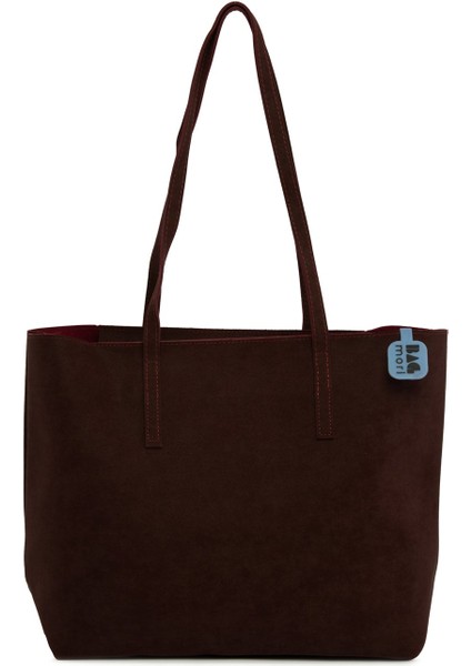 Bordo Ince Askılı Fermuarlı Nubuk Tote Çanta fırsatları