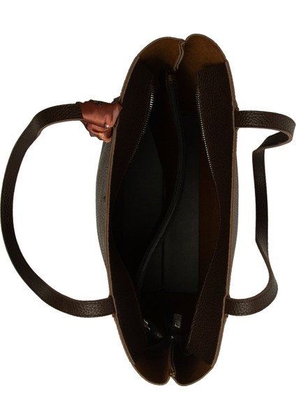 Kahverengi Üç Bölmeli Şallı Tote Çanta fırsatları