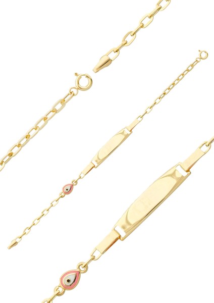 Damla Pembe Mineli Çocuk Künye Bileklik