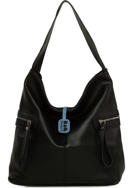 Siyah Dokulu Yan Fermuar Detaylı Salaş Çanta