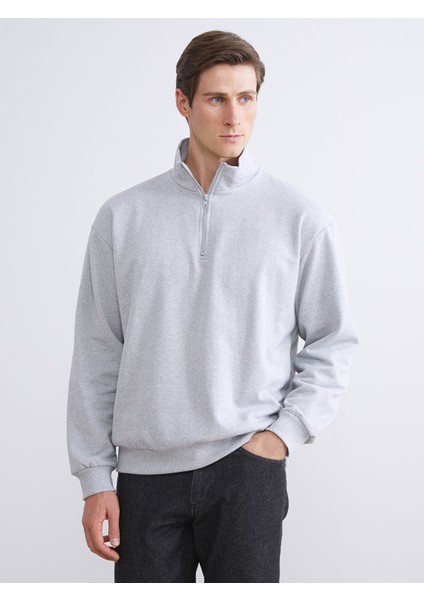 Yeni Sezon Fermuarlı Dik Yaka Uzun Kollu Erkek Sweatshirt